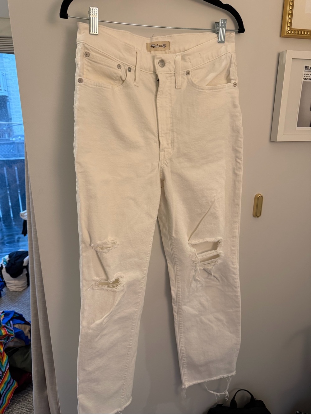 Madewell Men's Off-White Distressed Relaxed Jeans